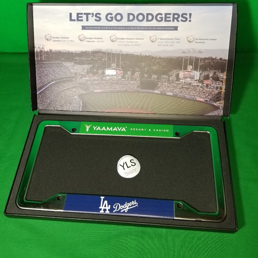 Los Angeles Dodgers MLB Metal License Plate Frame Yaamava Casino Promo NIB